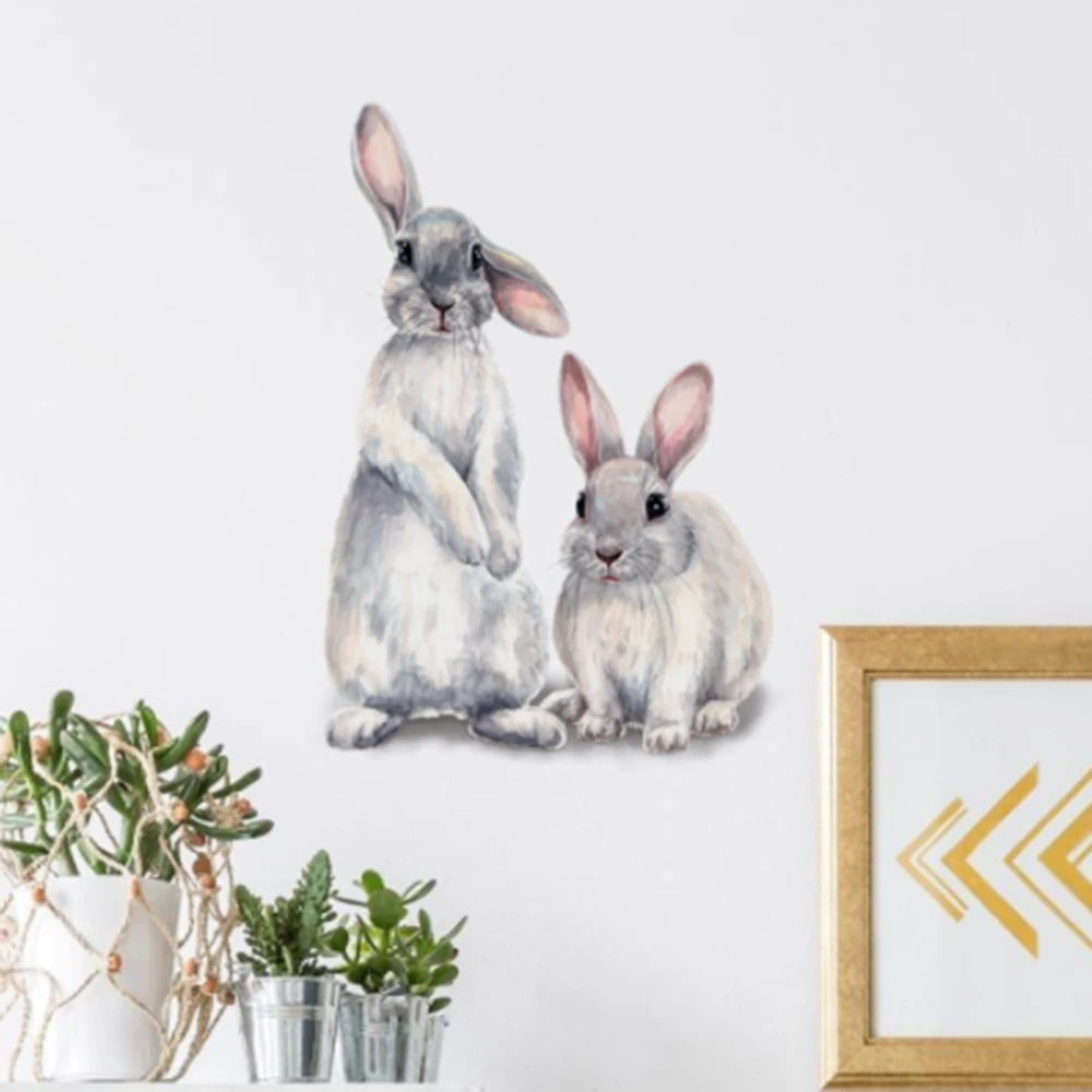

2 Cute Rabbits Wall Sticker Children's Kids Room Home Decoration Removable Wallpaper Living Room Bedroom Mural Bunny Stickers
