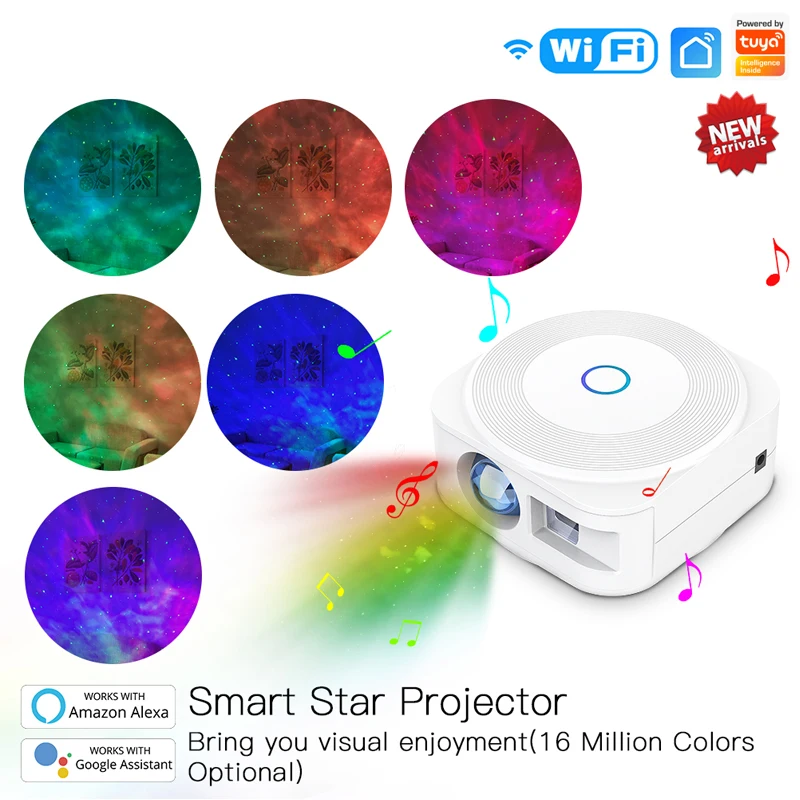 

Tuya Smart Star Projector WiFi Laser Starry Sky Projector Waving Night Light Led Colorful APP Wireless Control Alexa Compatible