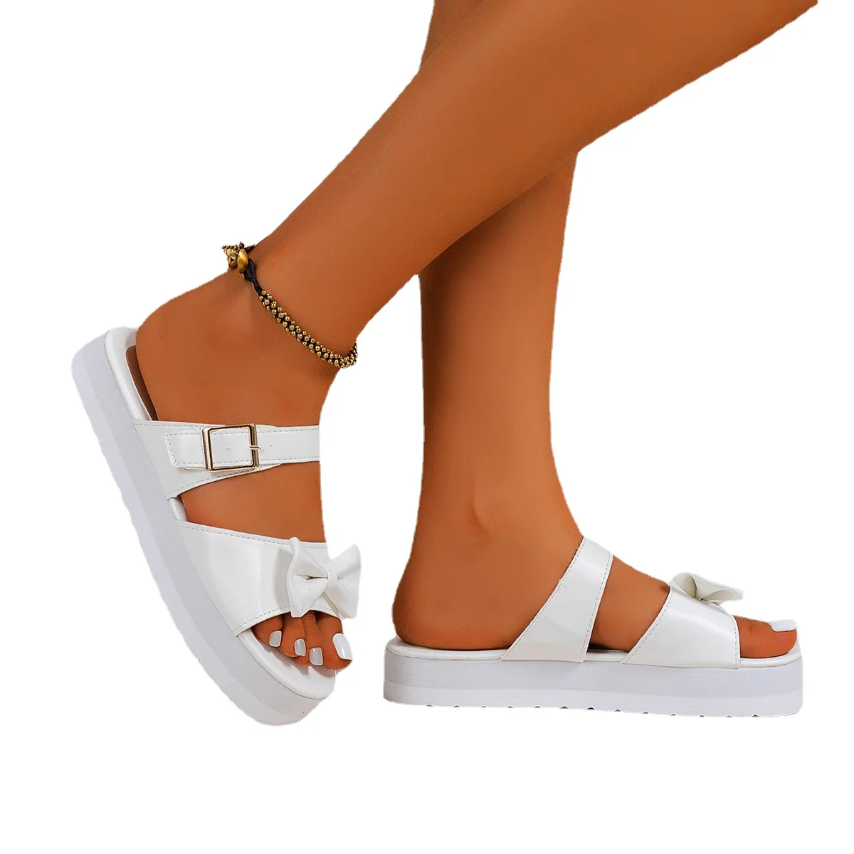 

Женские шлепанцы, сандалии на платформе с открытым носком, Нескользящие, на плоской подошве, с бантом