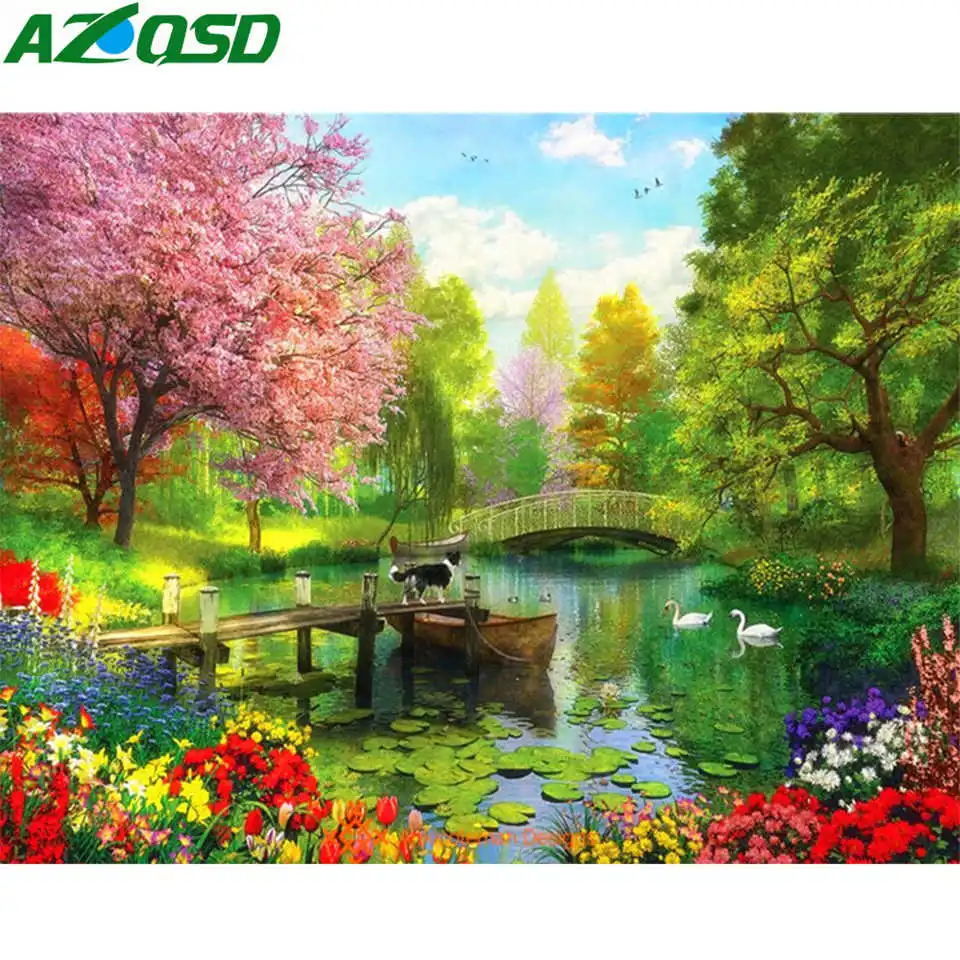 AZQSD полное круглое сверло Алмазная мозаика декорация для стен картина сада