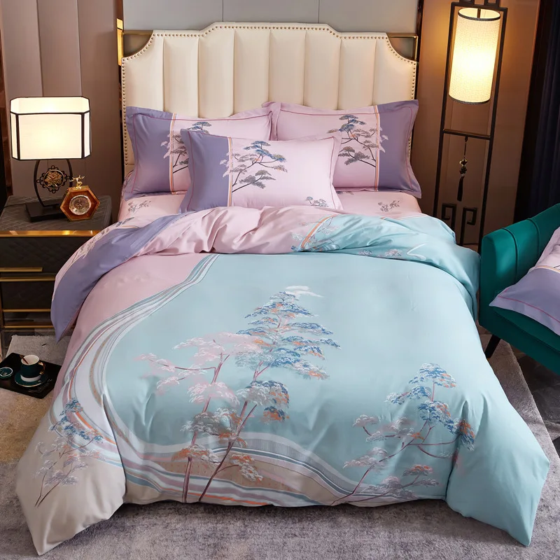 

4 шт., Комплект постельного белья из 100% хлопка с цветочным принтом