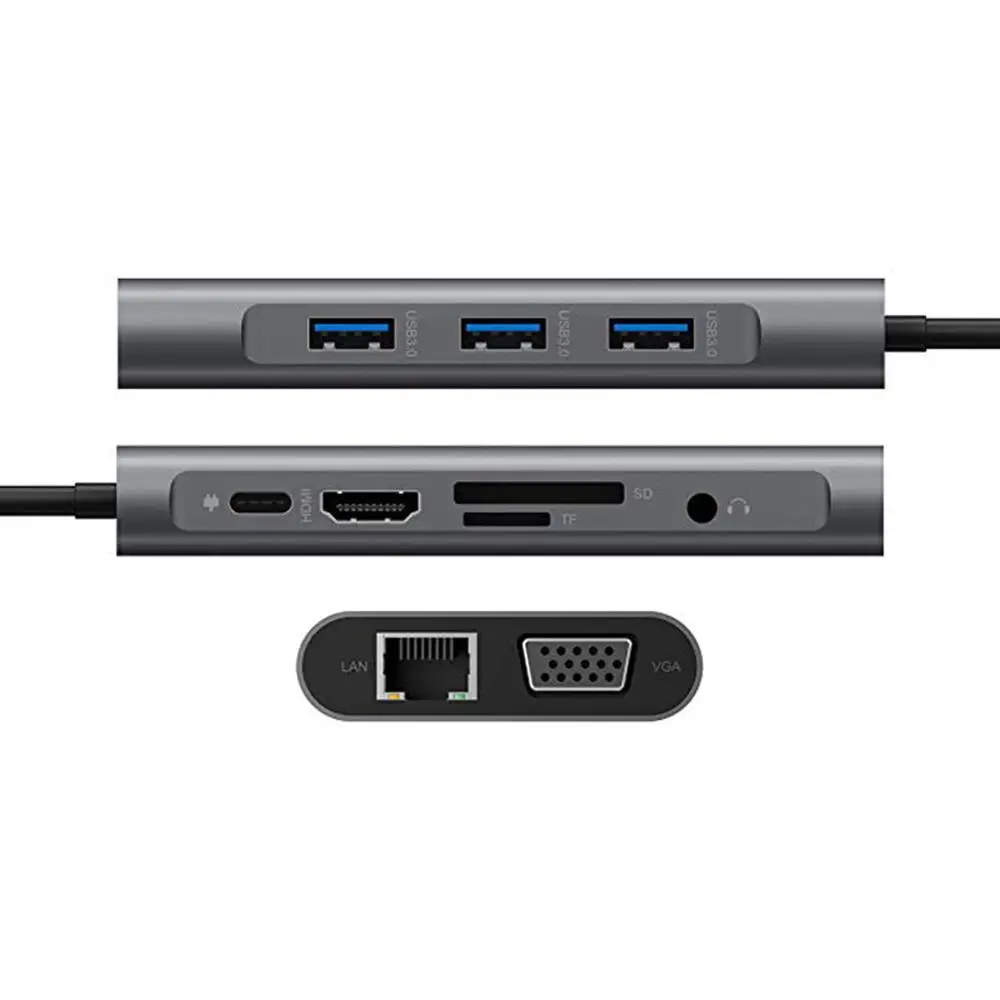 Usb-хаб Тип C to VGA RJ45 Gigabit Ethernet 4K HDMI-Совместимость PD SD TF 3 5 мм аудио 1080P для Macbook Pro S8 S9 P20