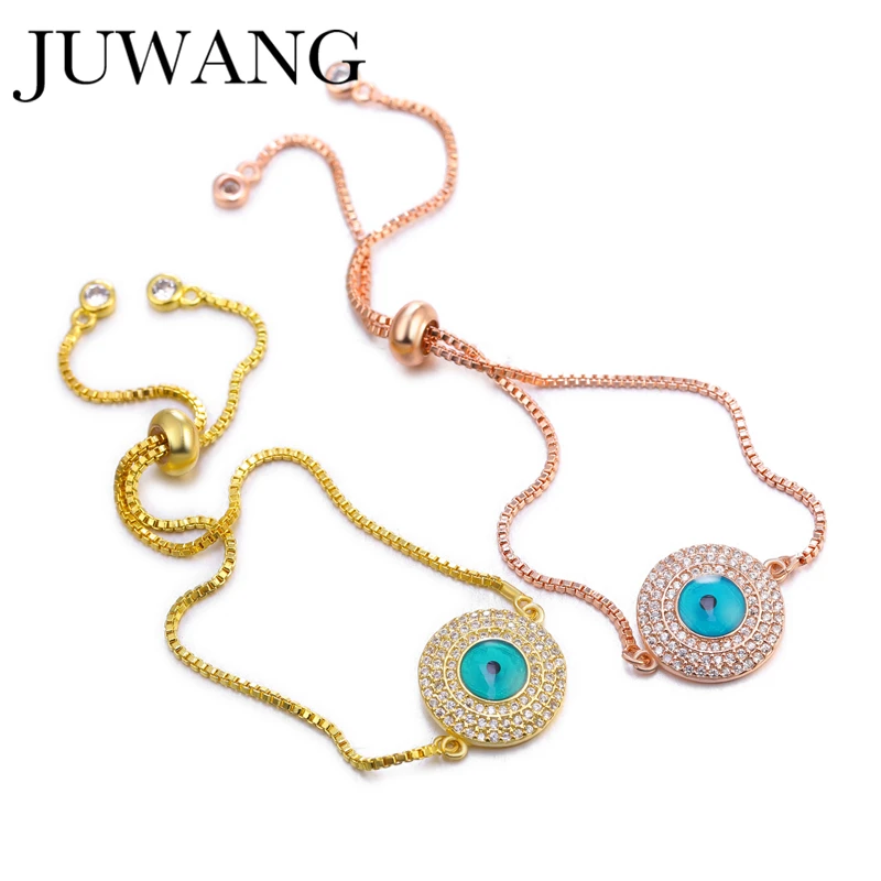 JUWANG Women Evil Eye Bracelets Cubic Zircon Eyes Charm Copper Chain Bracelet Fashion Jewelry For Christmas Gifts pulseras mujer | Украшения