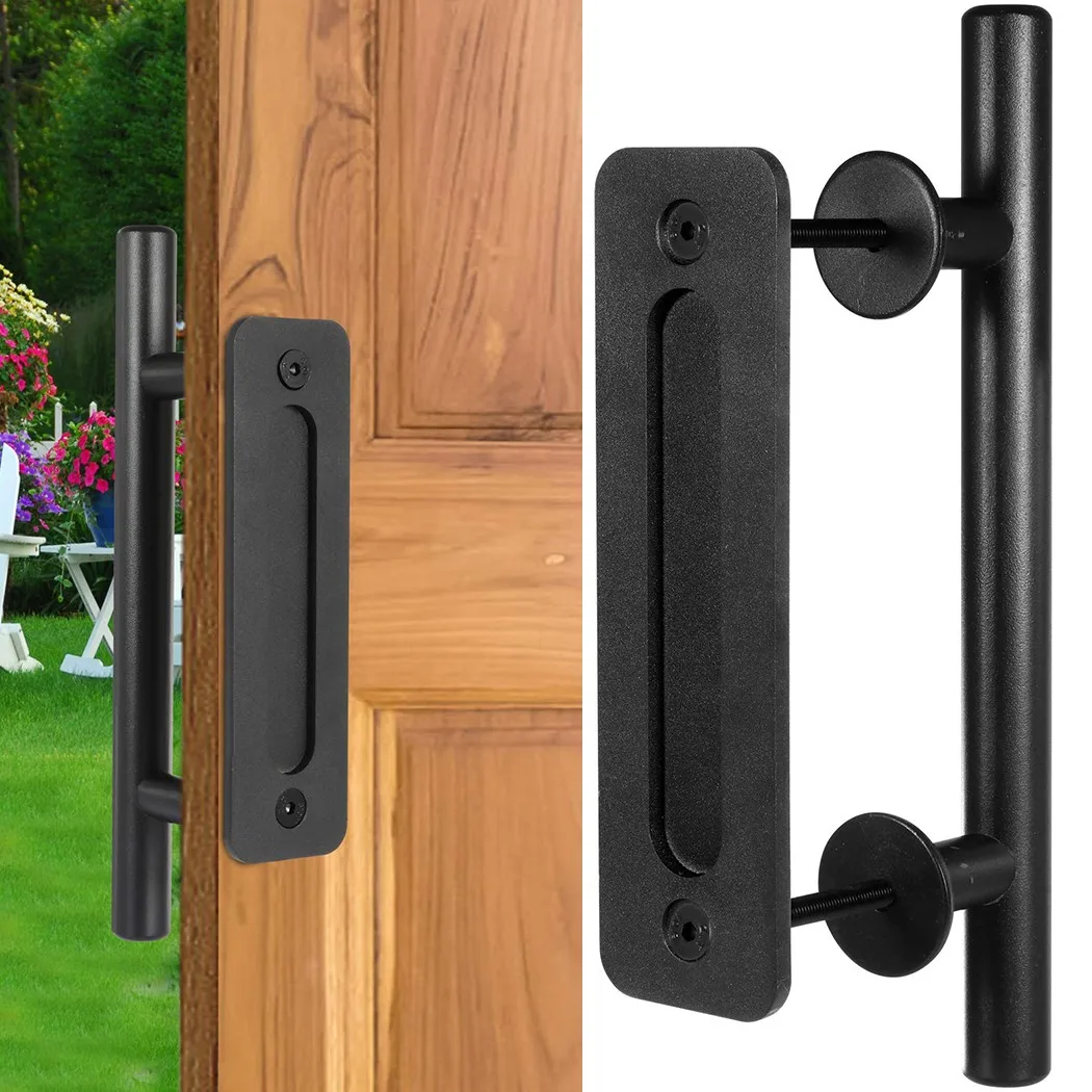 

12 Inch Sliding Barn Door Handle Pull And Flush Gate Hardware Kit Set BWood Door Handle Interior Door Furniture Handle Hardware