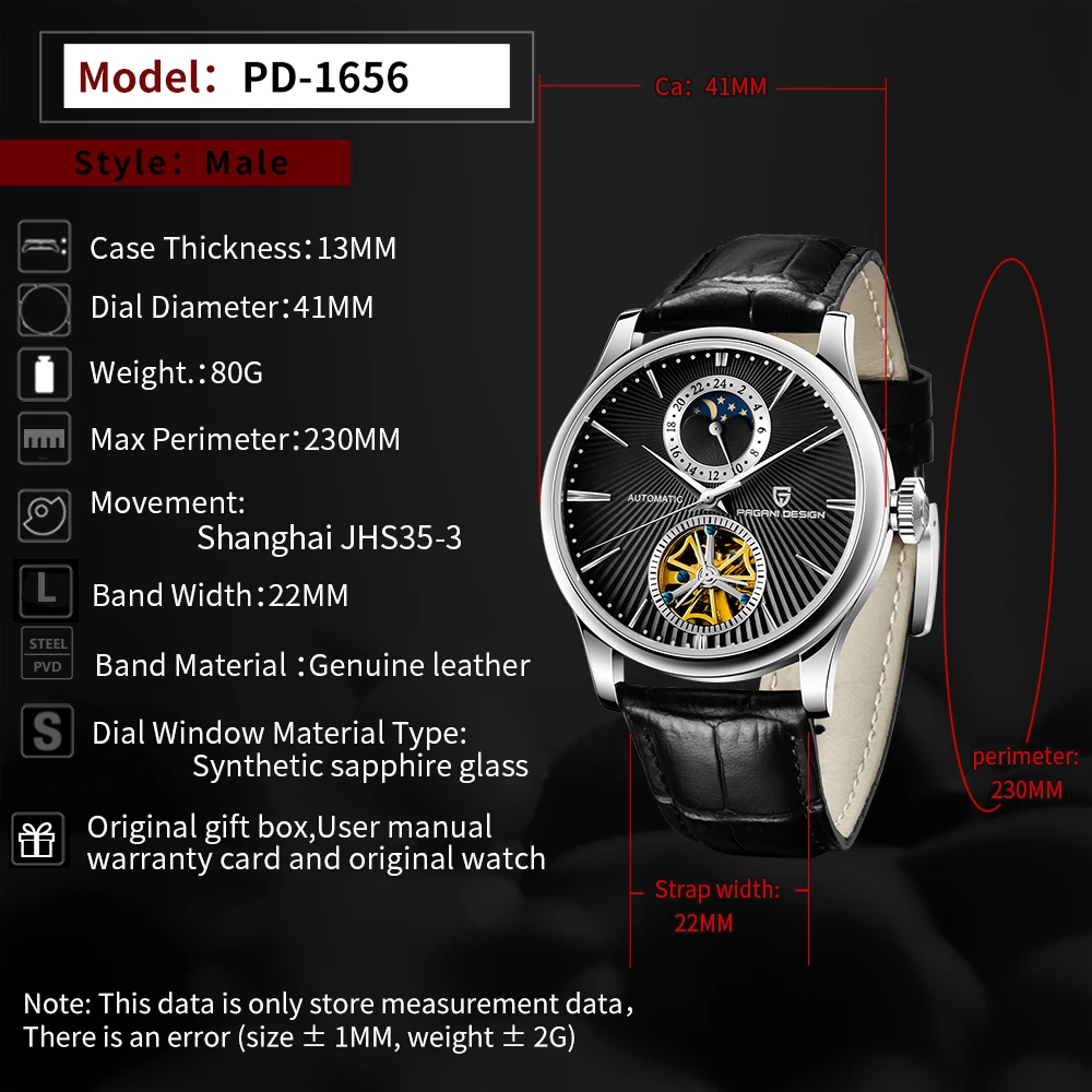 Часы PAGANI мужские классические автоматические из натуральной кожи | Наручные часы