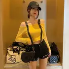 Женские футболки Осень персонализированные футболка с бретельками женская обувь с ремешком на пряжке с длинным рукавом для девочек топы с длинными рукавами, топ, женские футболки