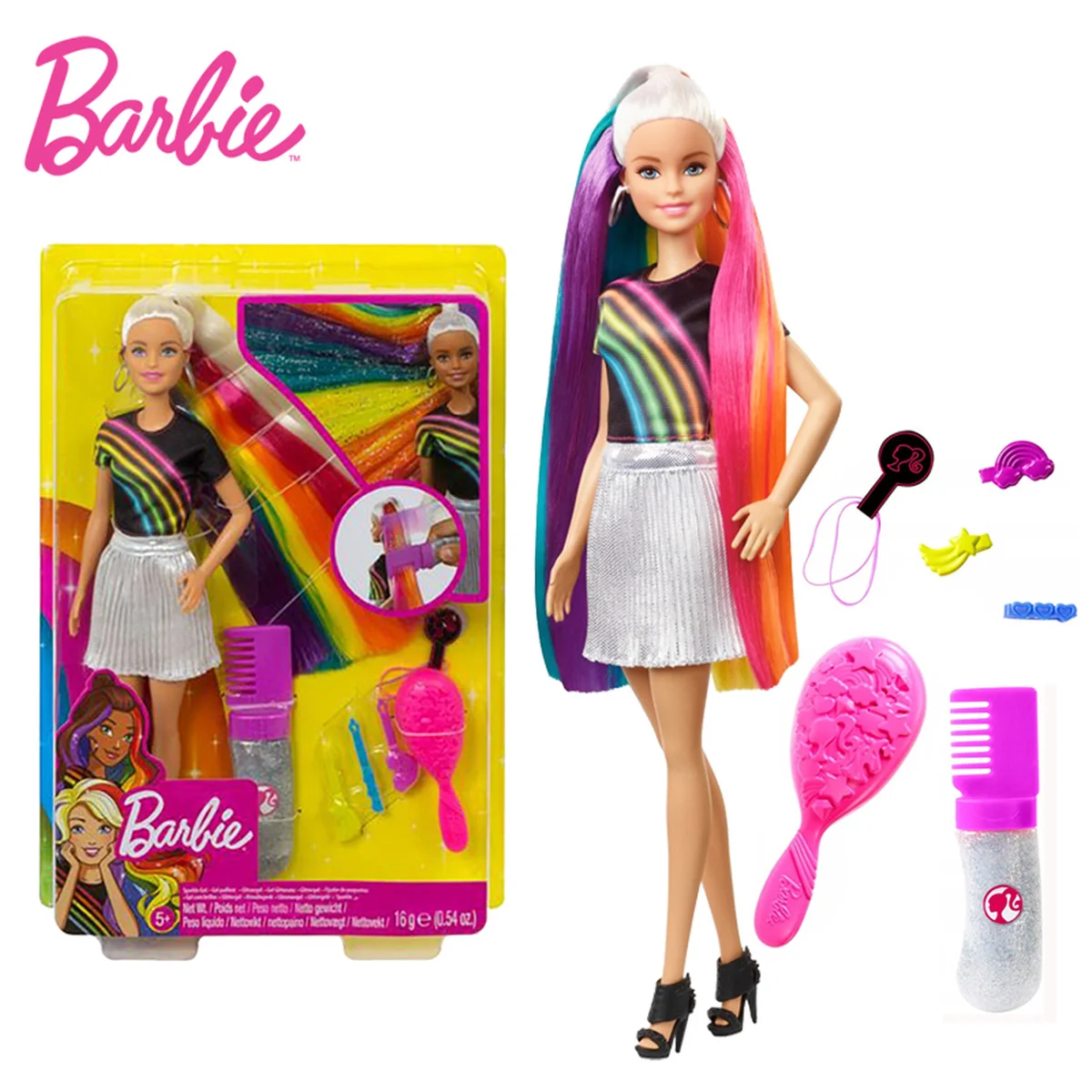 

Barbie Rainbow Sparkle Hair Doll & Accessories Clothes Fashion Barbie Girl Toys Long Hair Princess for Kids Birthday Gift FXN96