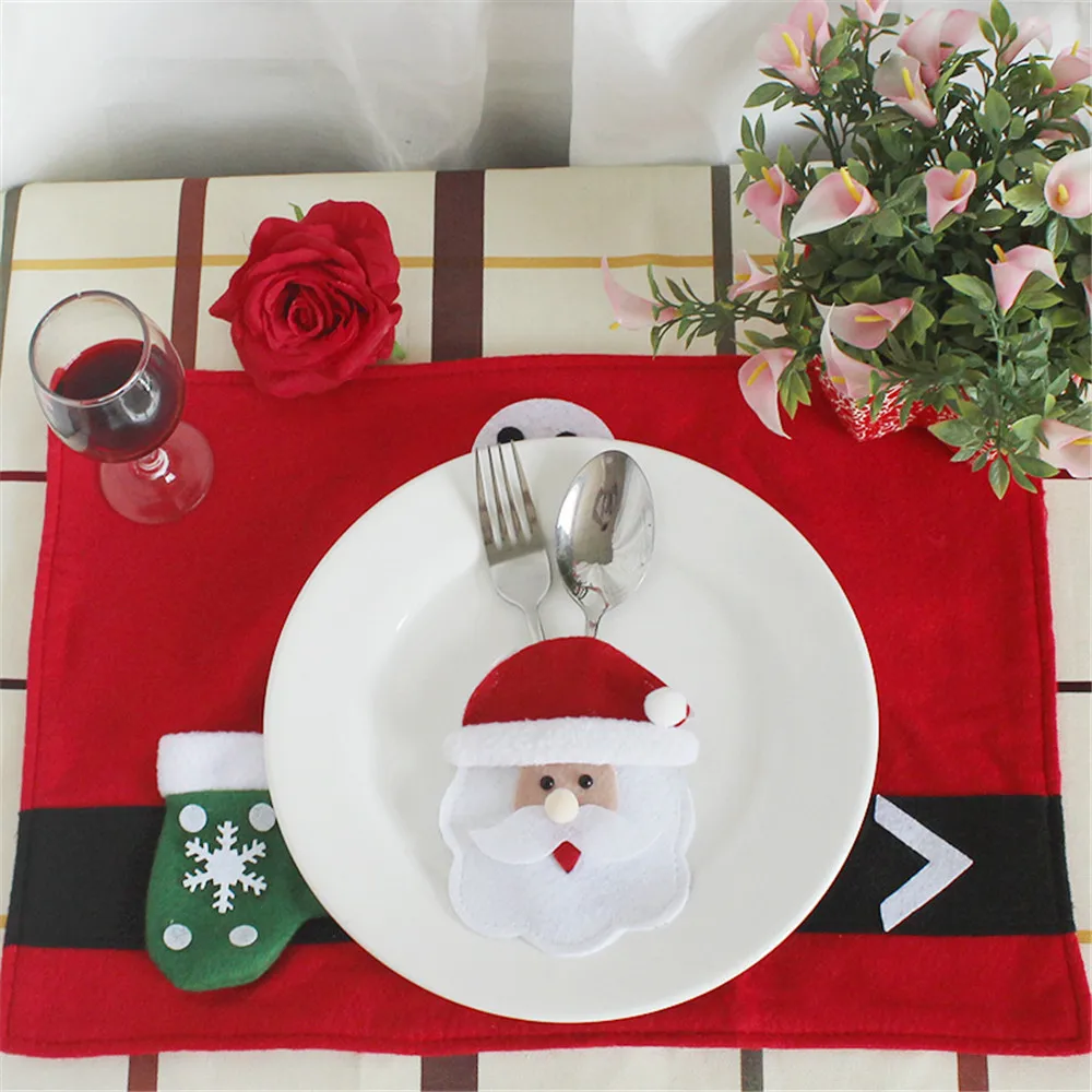 1/3 pcs Santa Hat Reindeer Christmas New Year Pocket Fork Knife Cutlery Holder Bag Home Party Table Dinner Decoration Tableware