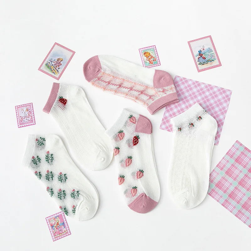 Свежие и милые розовые сетчатые женские короткие носки весенне-летние дышащие