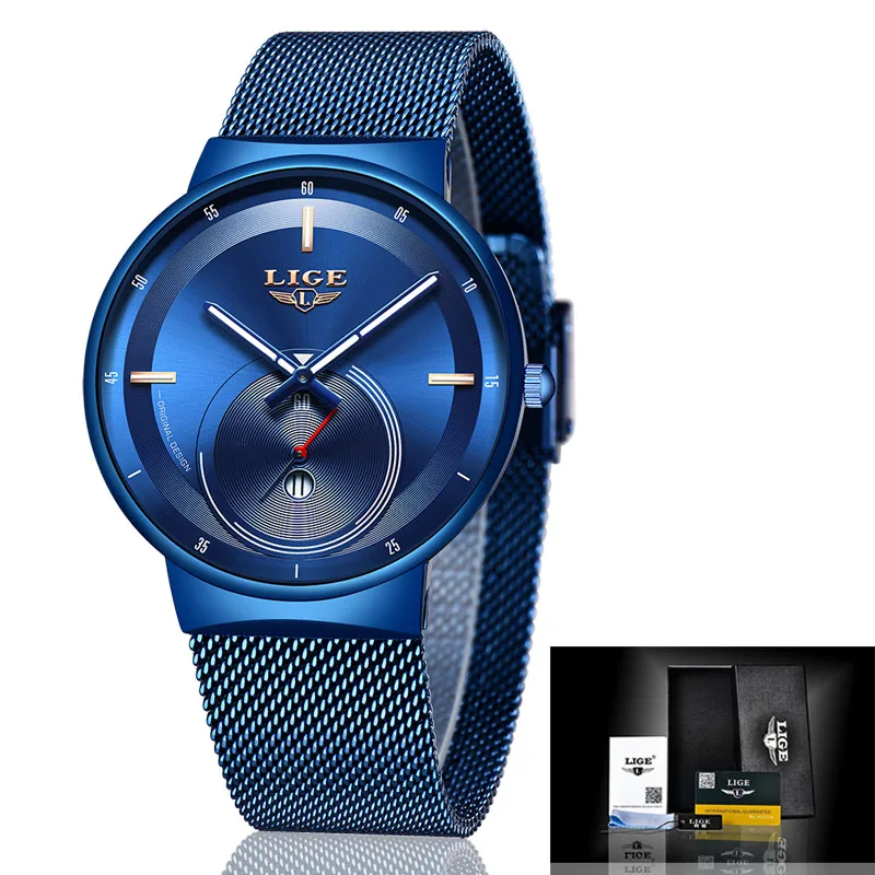 

2020LIGE Women Watches Top Brand Luxury Ladies Mesh Belt Ultra-thin Watch Stainless Steel Waterproof Clock Quartz Wristwatch+Box