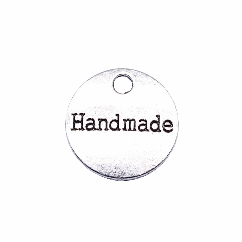 

100pcs 14x14mm Antique Silver Color Handmade Round Tag Charms Pendant For Jewelry Making DIY Jewelry Findings