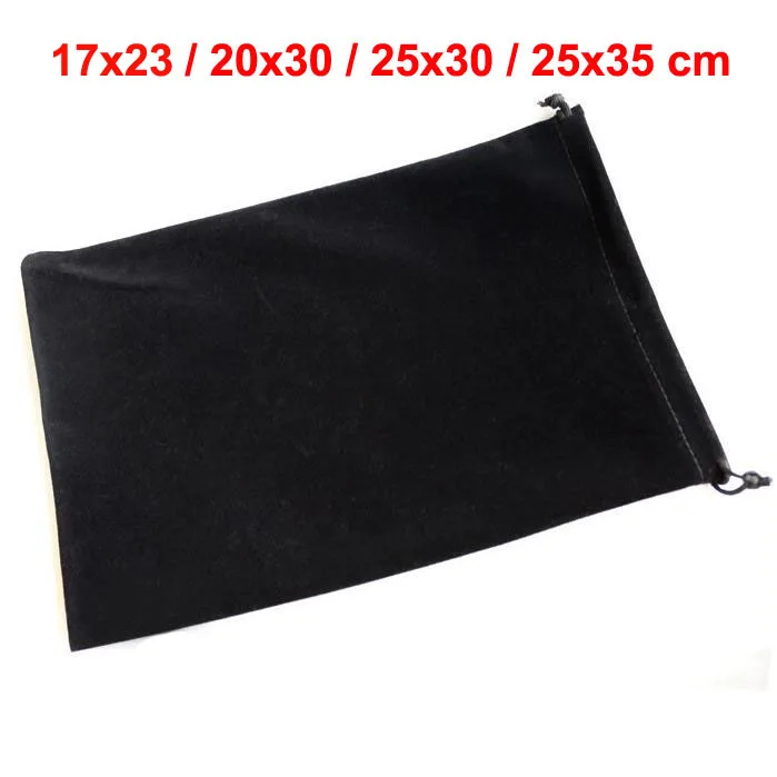 Розничная от 1 шт. 17*23,20*30,25*30,25*35 см Большой размер Черный бархатный мешок на шнурке для упаковки дисплея подарочные пакеты