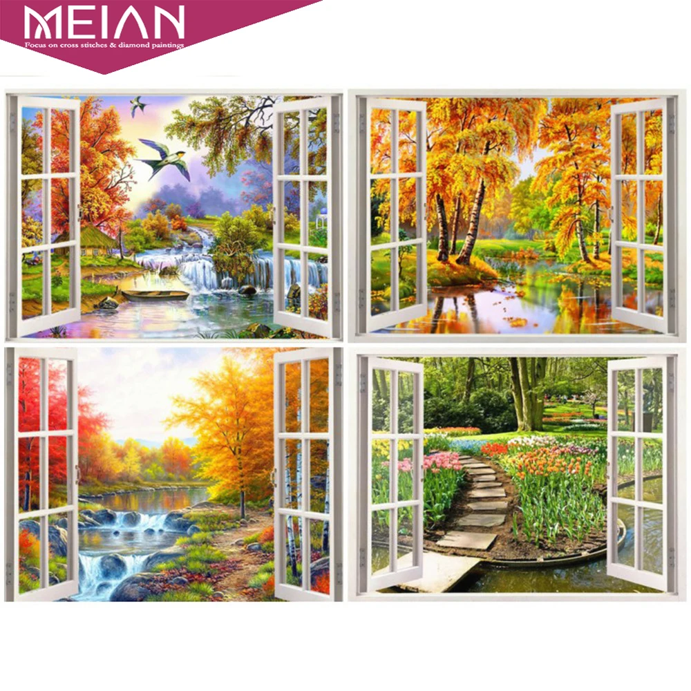 2020 MEIAN Осенняя 5D алмазная картина Полный Круглый сценический домашний декор