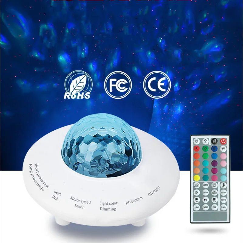 Bluetooth Music Starry Sky Projector Lamp Water Wave Light Bluetooth Speaker Remote Control Colorful Light Ocean Sky Star Light