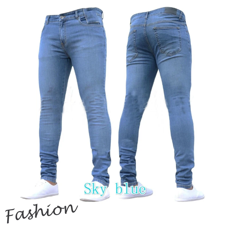 Джинсы мужские облегающие модные однотонные брюки-карандаш потертые брюки из