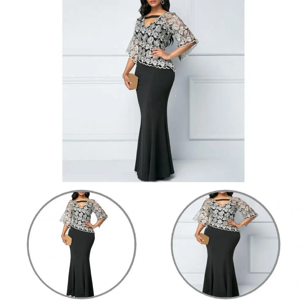 

Dress Popular Floral Pattern Hip Wrap Dress Half Sleeve Patchwork Maxi Dress