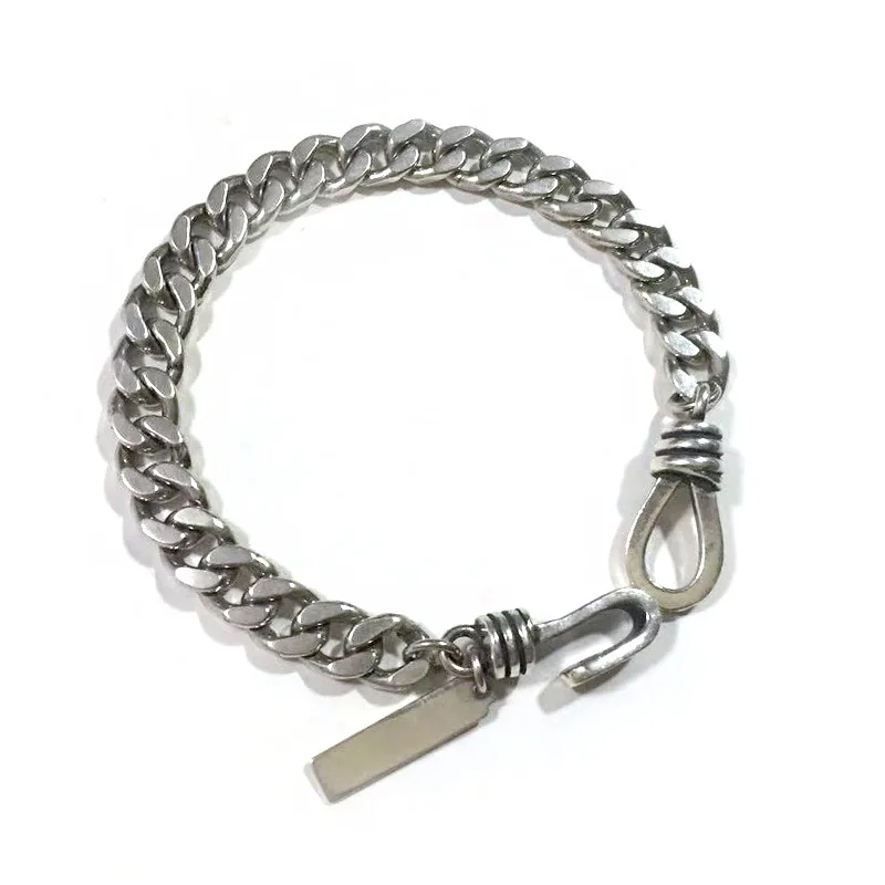 Простой плоский браслет-цепочка из стерлингового серебра 925 пробы для мужчин и