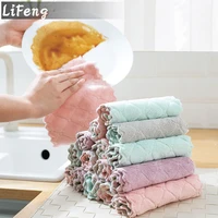 5pcs is cheaper double layer absorbent microfiber kitchen dish cloth non stick oil household cleaning wiping towel kichen tool