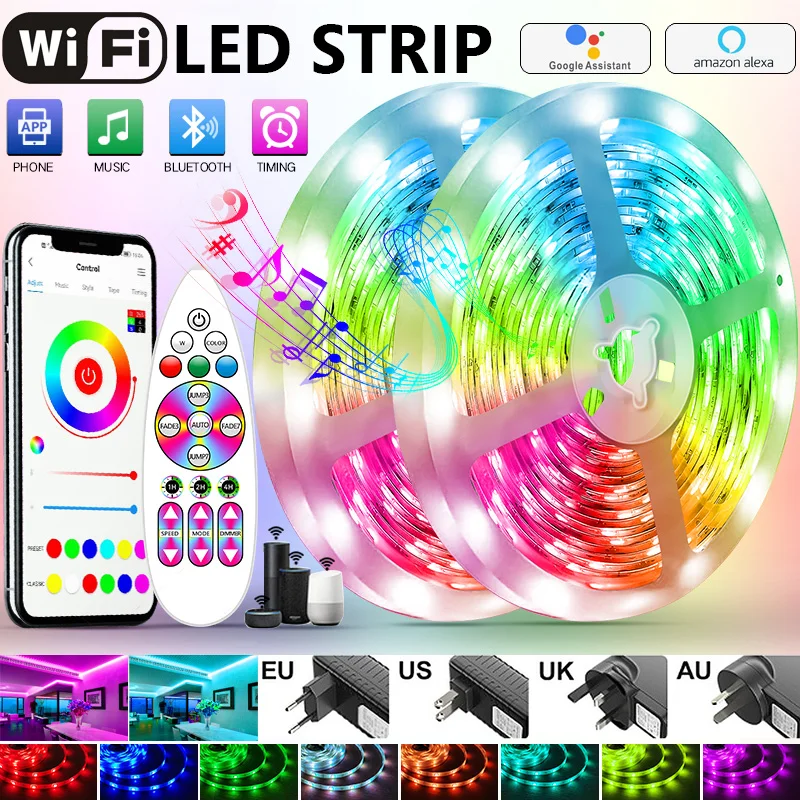 

Светодиодная лента Rgb 5050 с поддержкой Bluetooth, контроллер Wi-Fi, гибкая водонепроницаемая лента для подсветки телевизора, светодиодные лампы для...