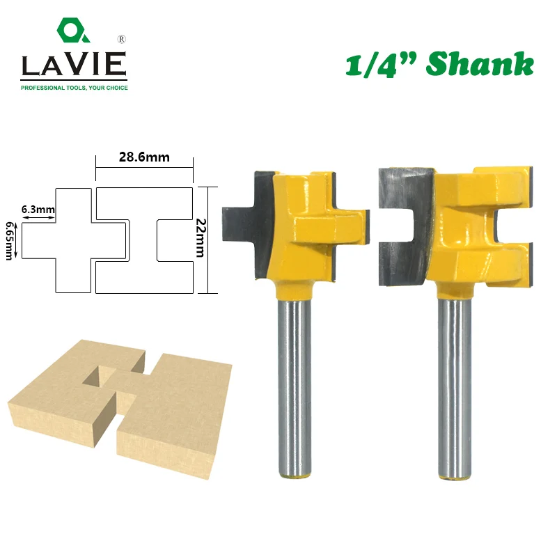 LA VIE 2pcs 1/4 Shank Carving Knife Square Tooth T-Slot Tenon Milling Cutter Router Bits for Wood Tool Woodworking MC01004