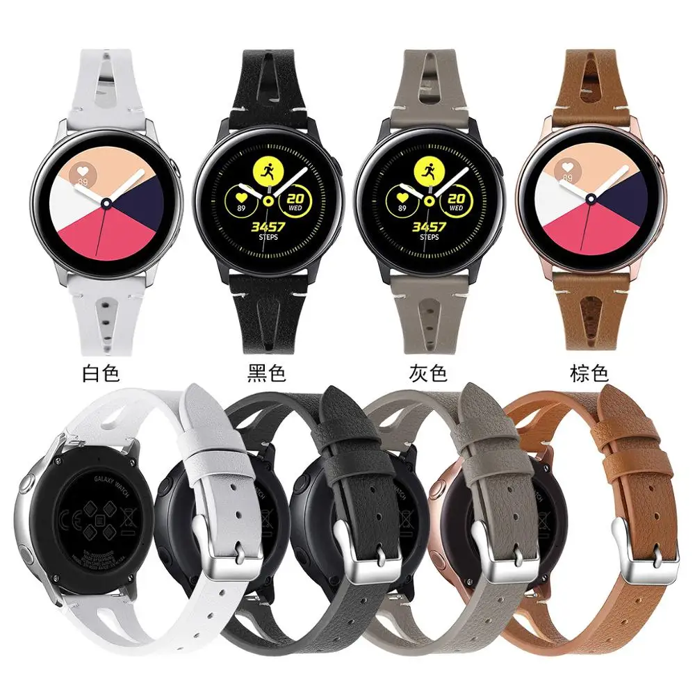 

Genuine Leather Watchband for Samsung Galaxy Watch Active Women Band Stainless Steel Buckle Soft Leather Strap