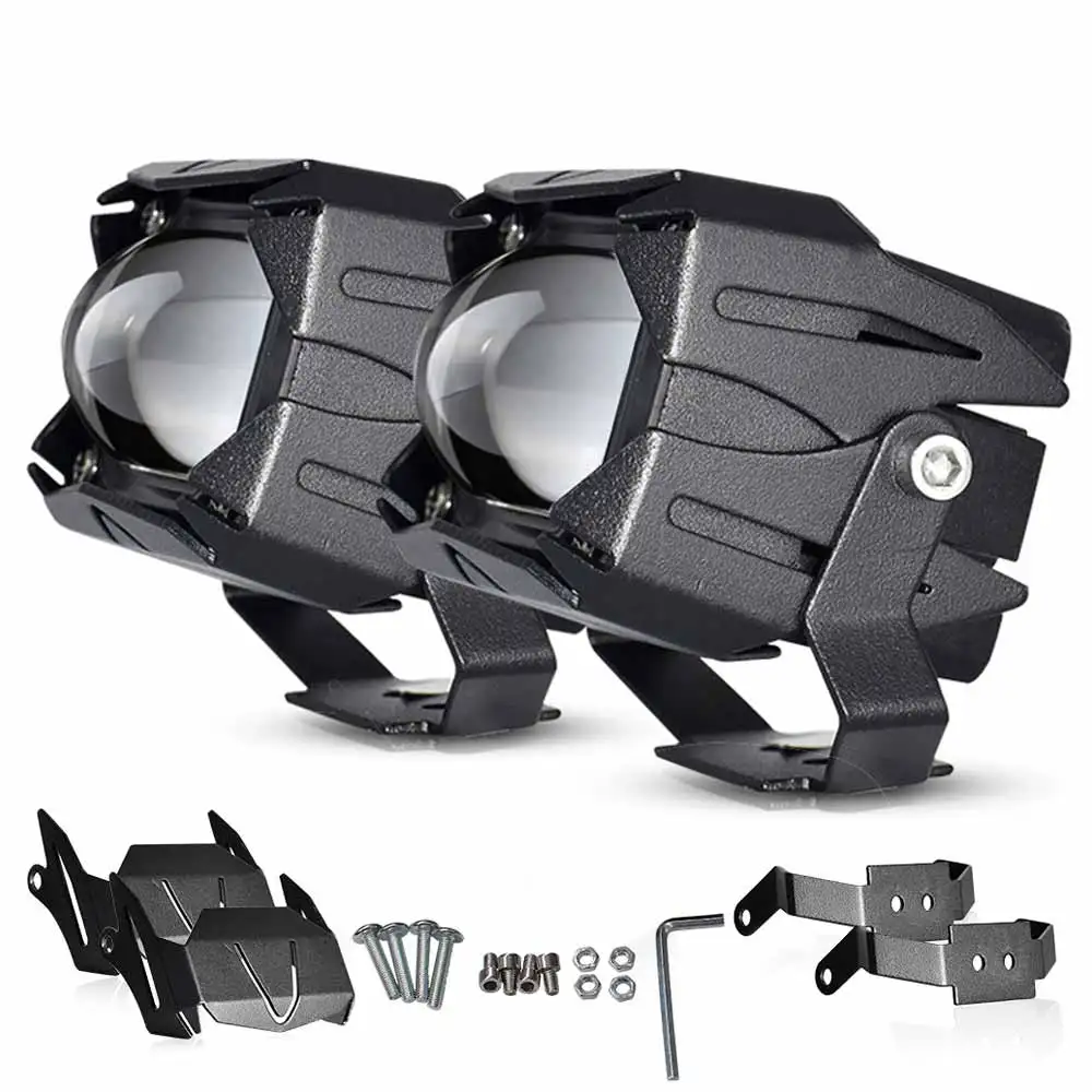 

2 PCS LED Lens Dual Colors Motorcycle Projector Headlight Spotlight Moto Bicycle 6000LM Head Fog DRL Driving Light