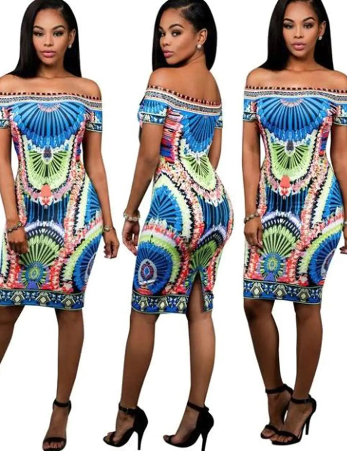 Женское платье с открытыми плечами Fadzeco летнее в африканском стиле принтом