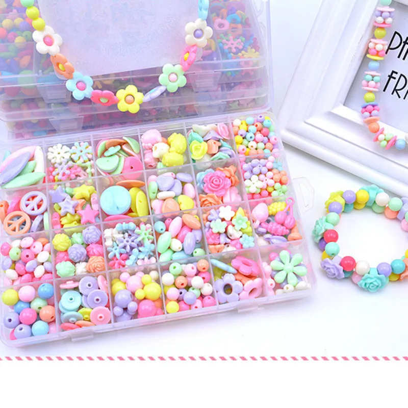 

DIY Handmade Beaded Children's Toy Creative Loose Spacer Beads Crafts Making Bracelet Necklace Jewelry Kit Girl Toy Gift
