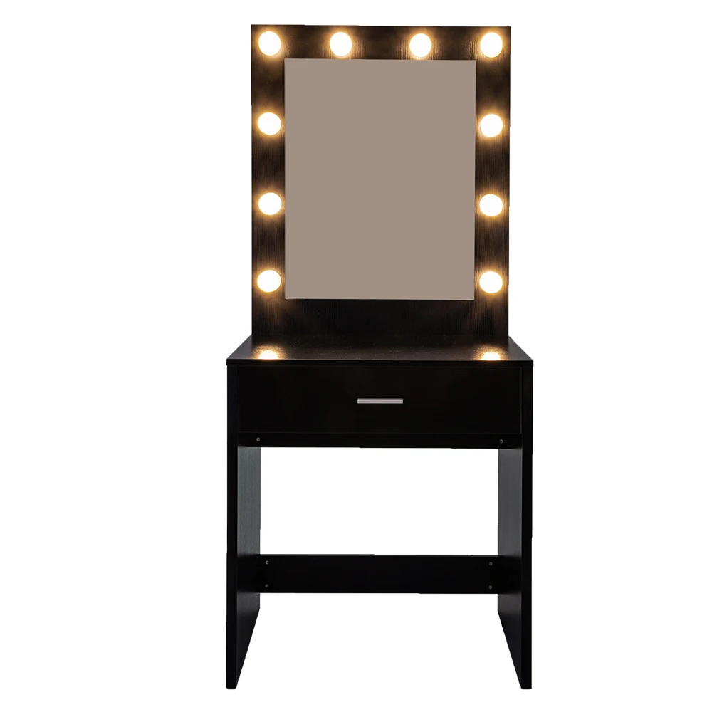 

BUYTOO With a Light Cannon Large Mirror Single Drawer Dressing Table Black