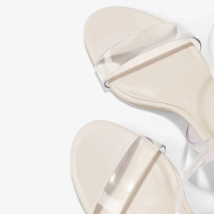 

Female Sandal Buckle Strap 2021 Women's Pvc Shoes Block Heels All-Match Med Girls New Beige Plastic Chunky Fashion Clear Medium