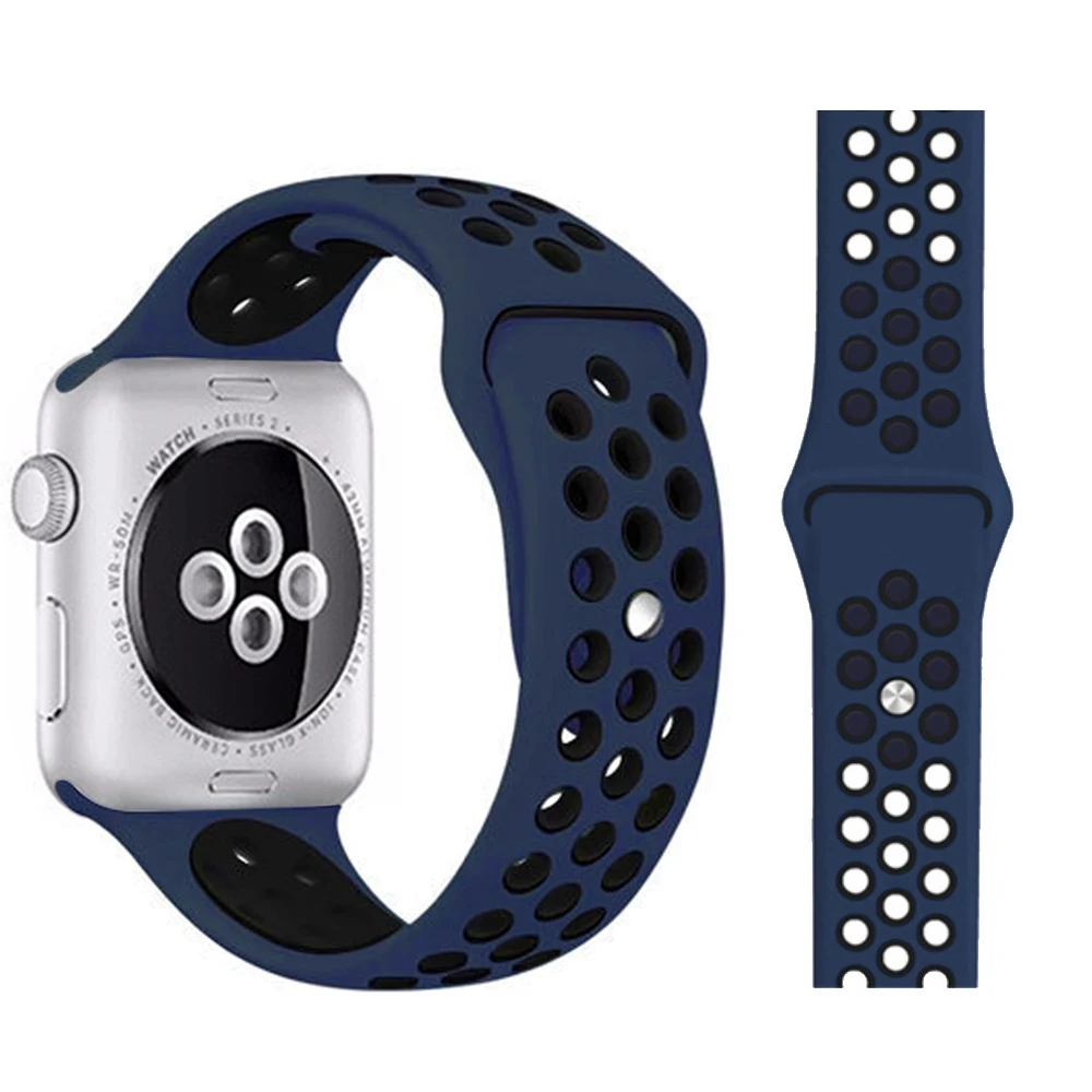 Модный спортивный силиконовый ремешок для часов apple watch 42 мм, 38 мм, 40 мм, 44 мм, браслет Nike+ Iwatch series 5/4/3/2/1 - Цвет ремешка: Dark blue with black