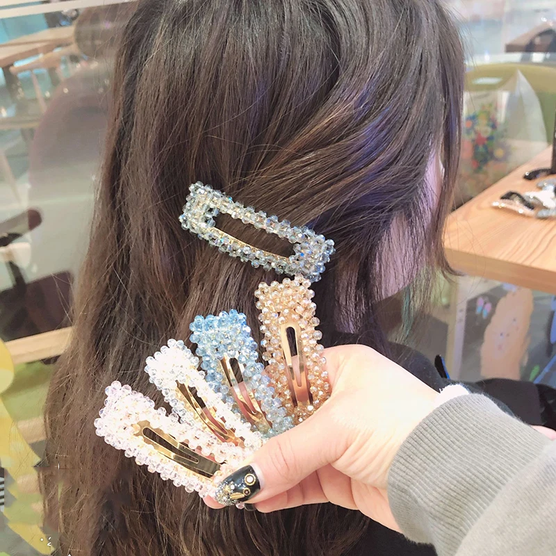 1pc Crystal Handmade Girls Hair Clip Solid Bobby Barrette Arcylic Rhinestone Women Hollow Styling Accessories | Красота и здоровье