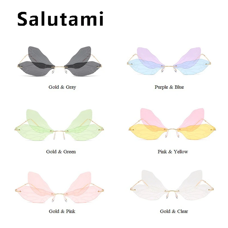 УНИКАЛЬНЫЕ Солнцезащитные очки без оправы со стрекозой розового и желтого цвета