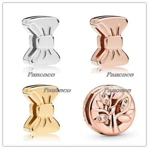 Женский серебряный шарм розовое золото рефлексивный зажим для банта бусины с
