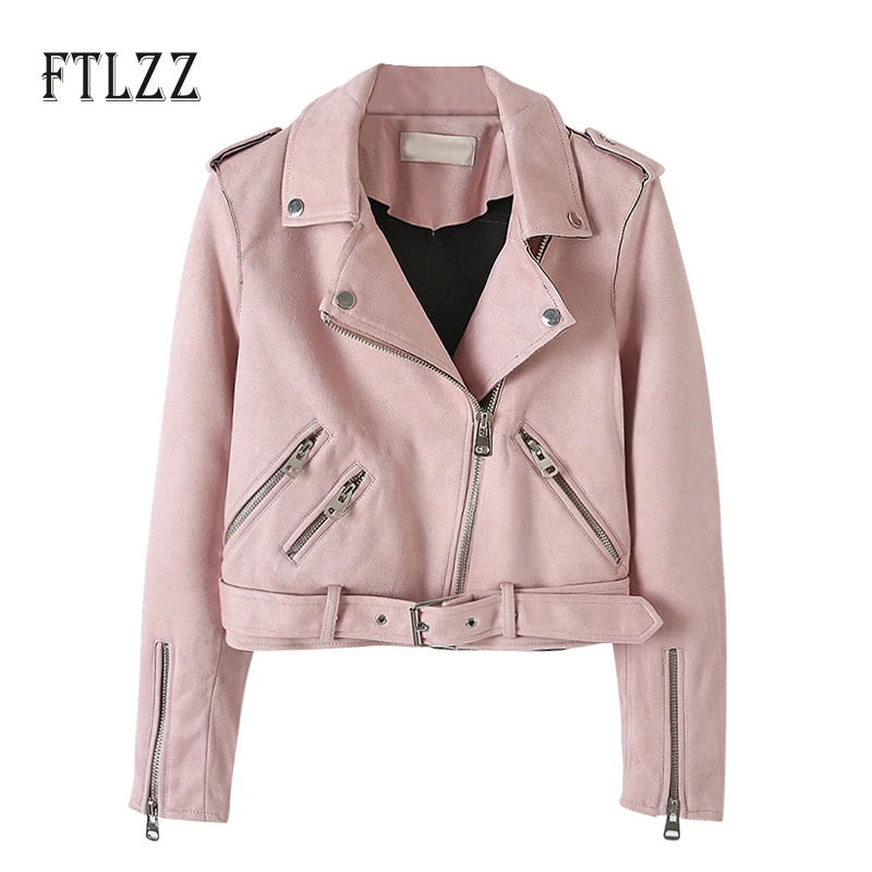 Женская кожаная куртка с длинным рукавом красная замшевая на молнии Байкерская