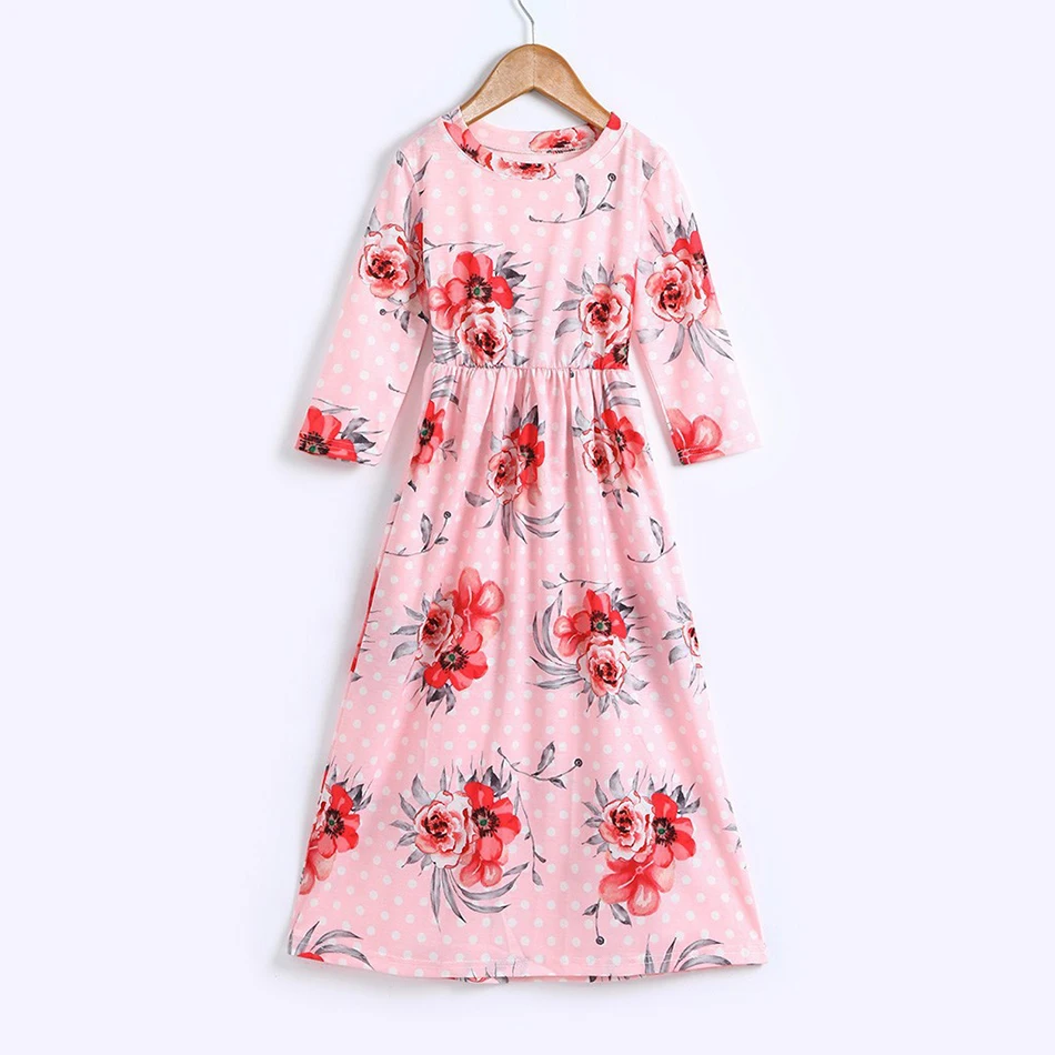 Платье-макси с цветочным принтом в горошек рукавом 3/4 | Детская одежда и обувь