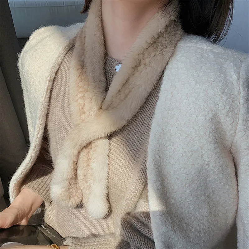 

2021 Autumn And Winter New Ins Super Beautiful Woven Mink Scarf Versatile Mink Hair Small Scarf Fur Bib Real Plush Female