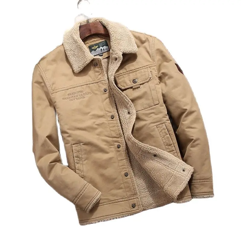 

Bomber Jacket 100%cotton Denim Winter Jacket Men New Fleece-lined Thickened Warm Men Coat Casual Lamb Parka Men Jacket M-6XL