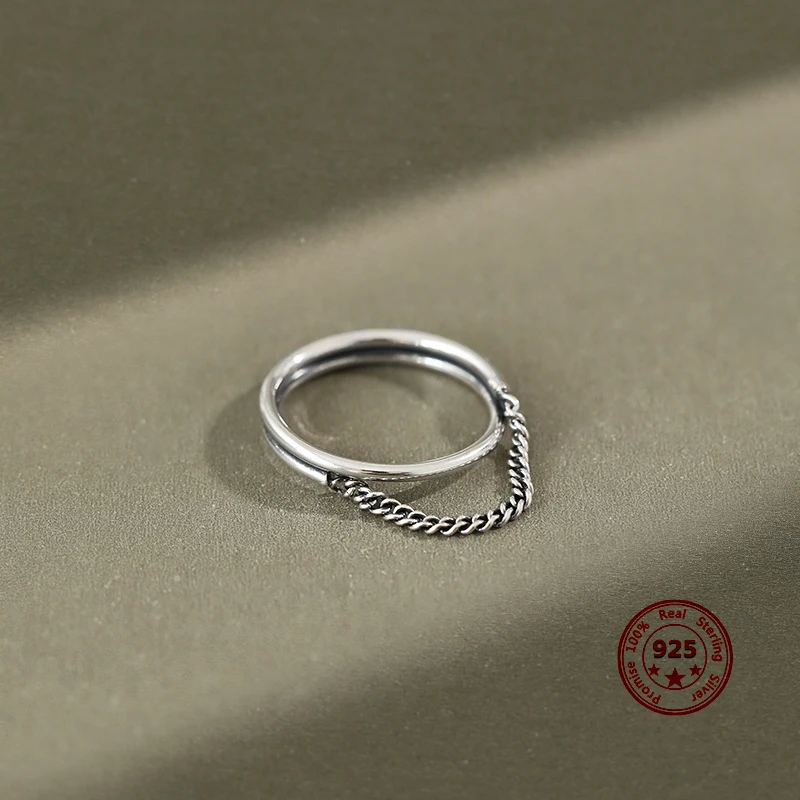 

Pure S925 Sterling Silver Vintage Minimalism Ring Classicism personality Trend Wild Silver Ladies Hand Jewelry