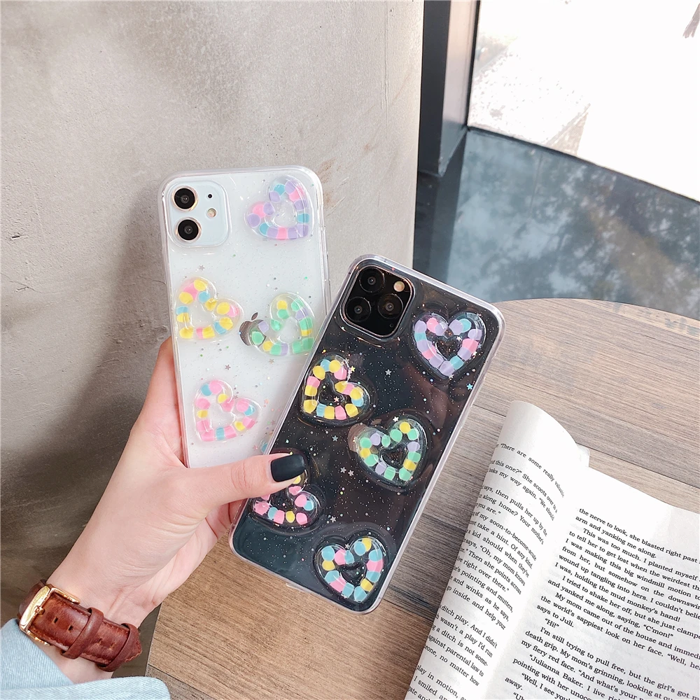 Прозрачный чехол 3D Love Heart для iPhone 11 Pro Xs Max XR X 8 7 6 6S Plus тонкая мягкая задняя крышка из