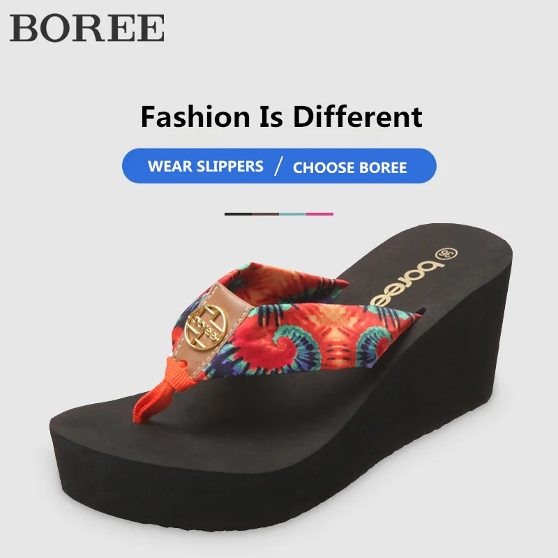 

Boree Women Shoes Summer 2020 Bohemia Beach Sandals Wedge Platform Flip Flops Slides Outdoor Slippers sapatos das mulheres