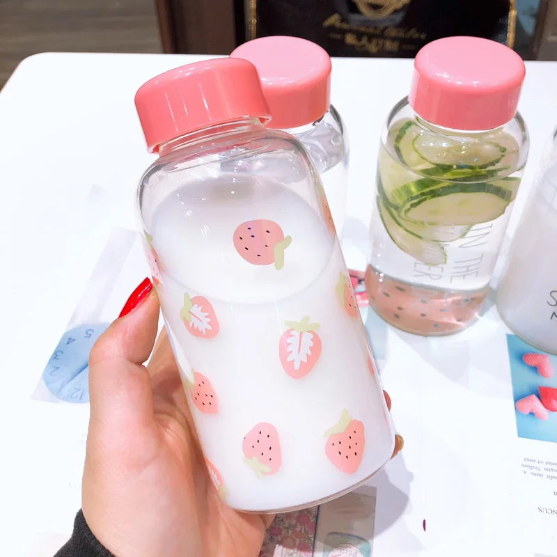 Милая Клубничная бутылка для воды мультяшная прозрачная стеклянная чашка с