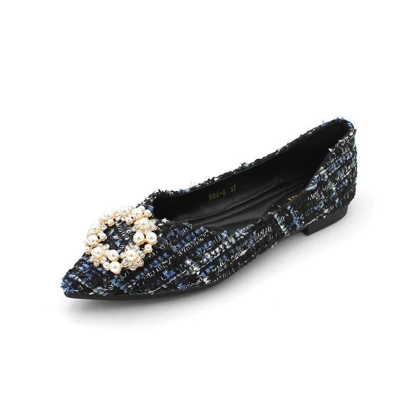 

My-Love 2020 New Summer Women Fashion Flats Elegant Pointed toe Pearl Crystal Single Shoes Woman Flats Ladies Casual shoes