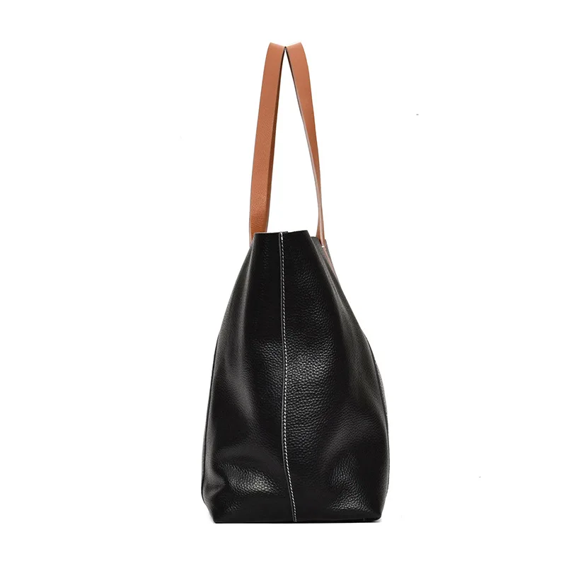 

2021 New Handbag First Layer Leather Shoulder Bag Korean Fashion Tott Bag Big Shopping Bag Trendy Bag