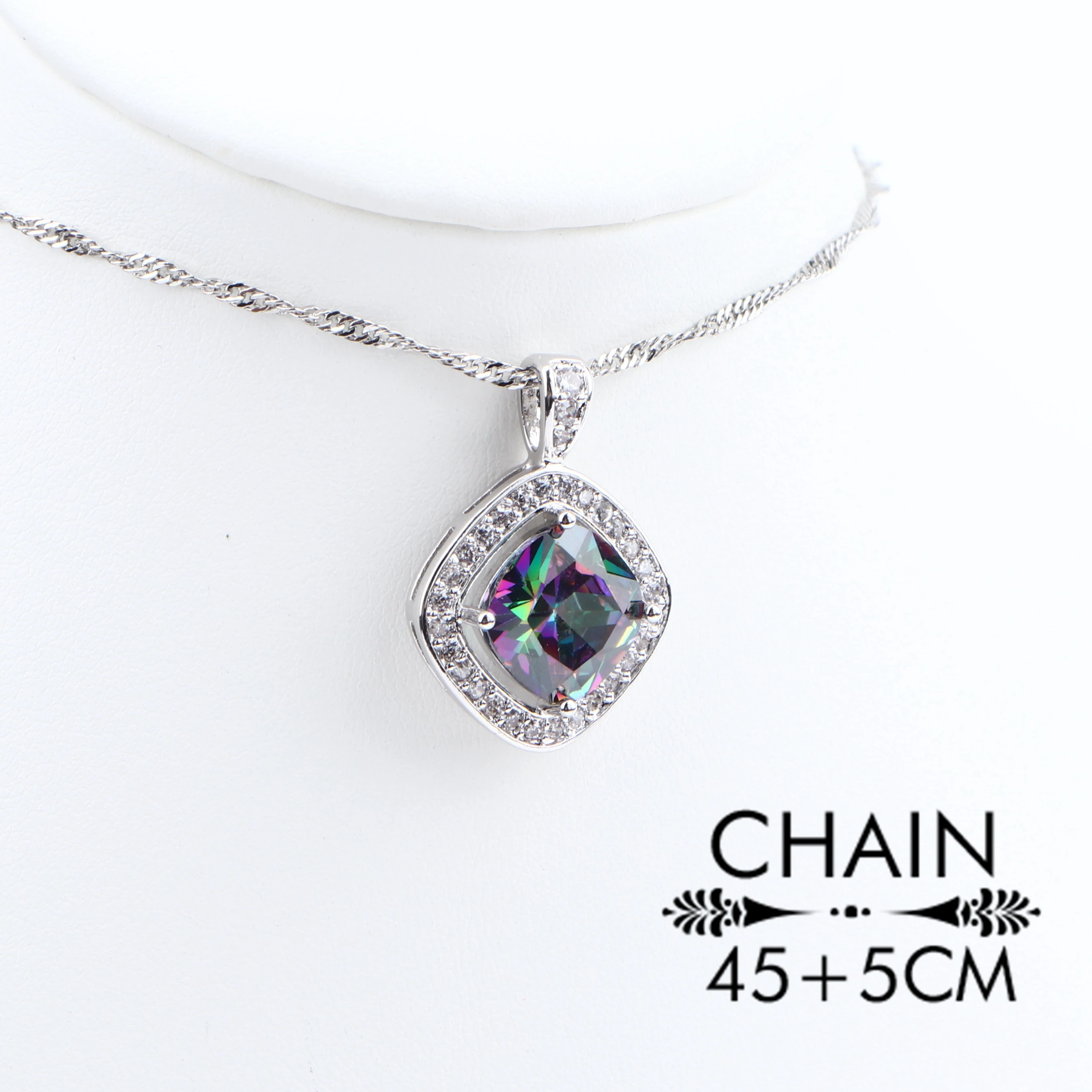 Rainbow Cubic Zirconia Bridal Jewelry Sets Silver 925 Women Costume Wedding Pendant Bracelet Rings Earrings Necklace Set | Украшения и