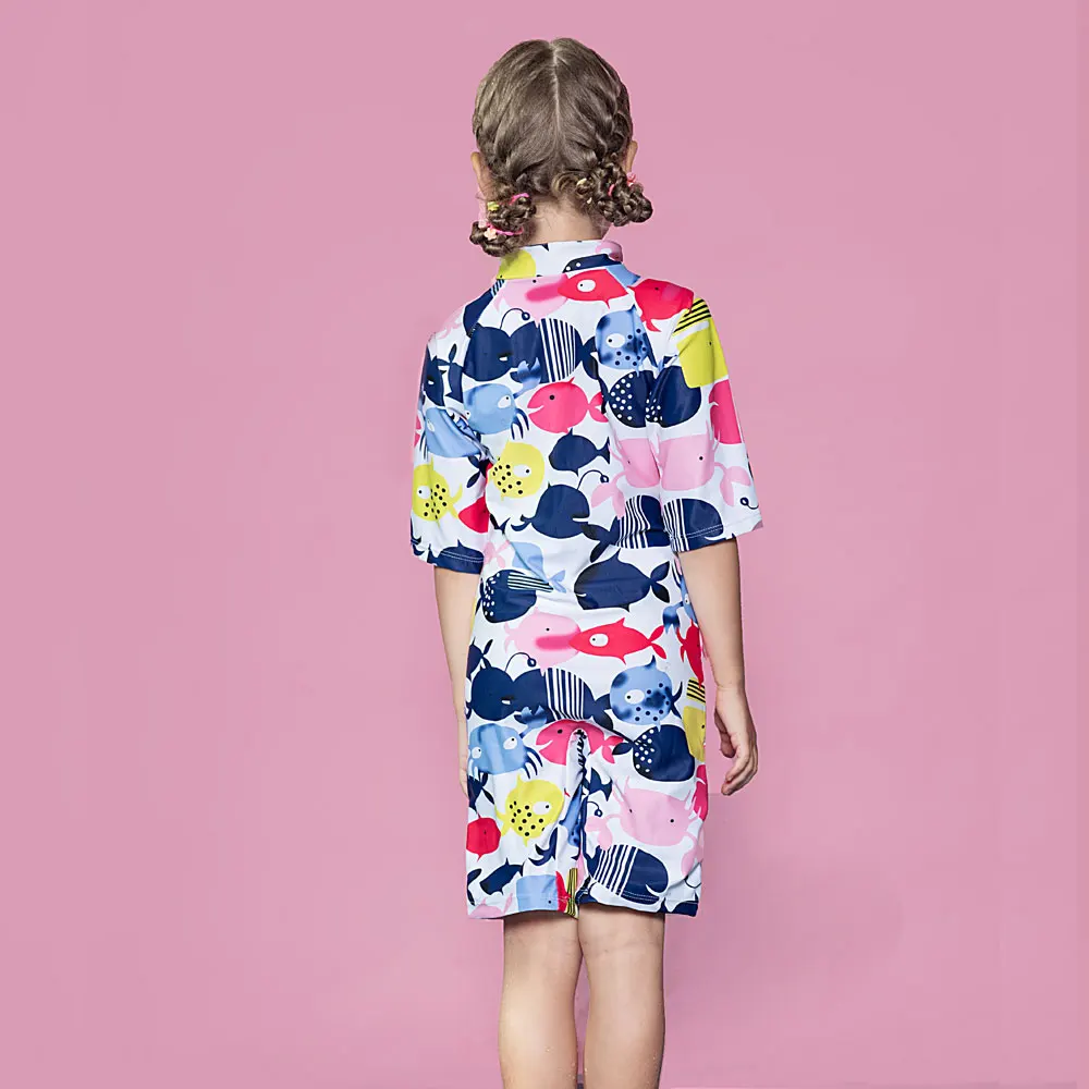 Swimsuit Baby Girls Swimwear Toddler Sunsuits One Piece Bathing Suit with Swimming Cap Zip Front Rash Guard Beachwear | Спорт и