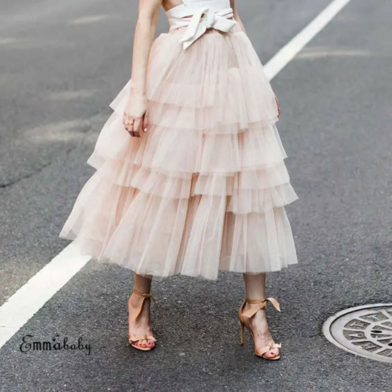 

Fashion Summer Women Boho Lace Tiered Ruffle Flower High Waist Beach Long Skirt