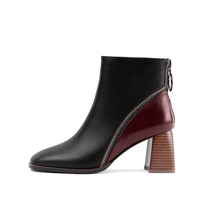 Женские ботильоны из коровьей кожи с квадратным носком на высоком