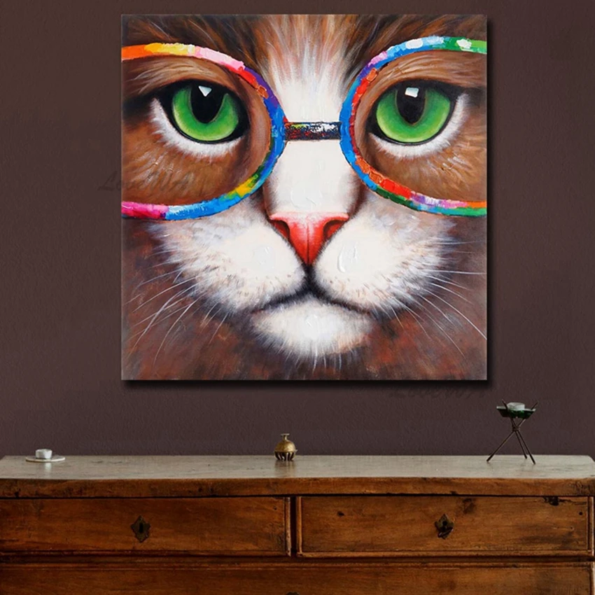 

Handmade Pet Cat Head Oil Painting Cartoon Cat Wall Pictures Animal Paintings Canvas Art Wall Hangings Pictures For Kids Room