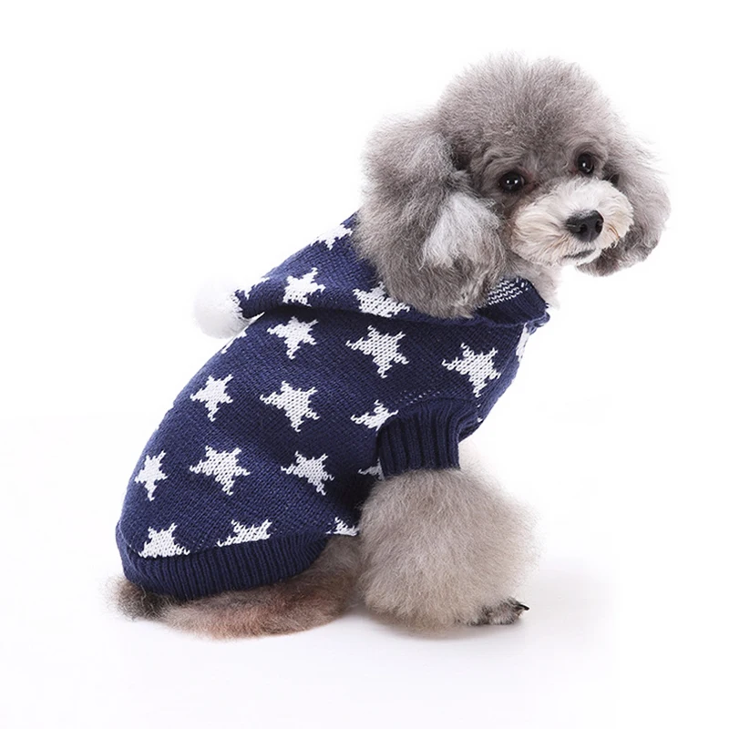 Свитер для собак Вязаная толстовка с капюшоном одежда джемпер со звездами пальто